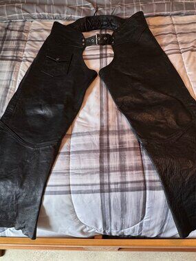 Classic Leather Black Motorcycle Biker Chaps  XL Unisex